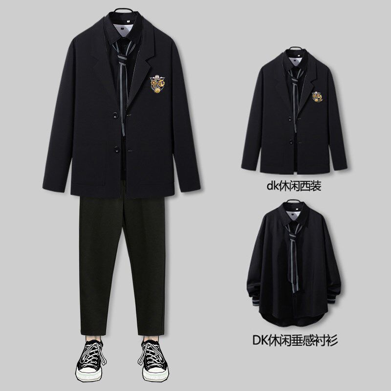 新款dk制服日系学院风西装外套男潮流韩版vintagRe西服男套装chic