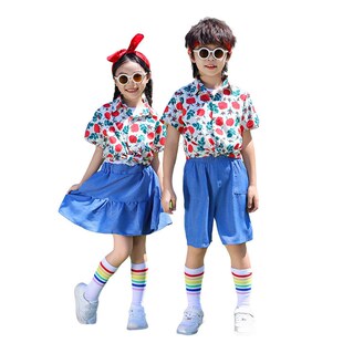 新年红日舞蹈服装新年元旦春节儿童表演服90年Q代复古港风衬衫演