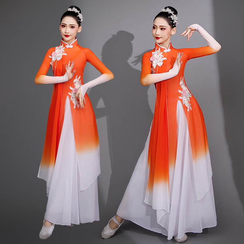 新品古典舞蹈演出服女飘逸艺考旗袍F扇子舞练功服伞舞表演服装成