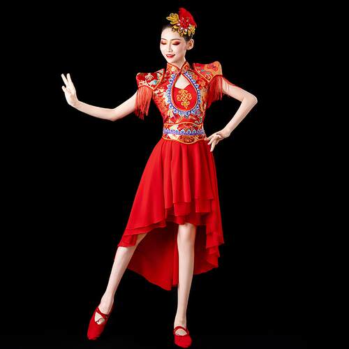 新款打鼓服演出j服女中国风喜庆腰鼓水鼓现代舞蹈表演服成人广场
