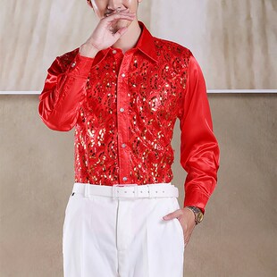 新款舞台大合唱衬衣男士彩色亮片演出服衬衫晚P会歌手主持舞蹈表