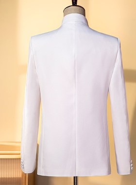 新品白色贴花中山装m民族演出服男司仪主持男士大合唱礼服歌手舞