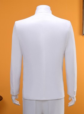 新品中山装白色贴花民族风司仪主持演出服男士P大合唱礼服歌手舞