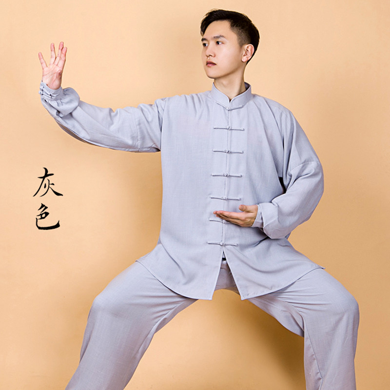 新品太极服装女新款棉麻z亚麻武术太极拳练功服男太极服春秋