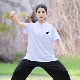 新品新款女士太极服太极拳练功D服夏季短袖太极t恤上衣男款