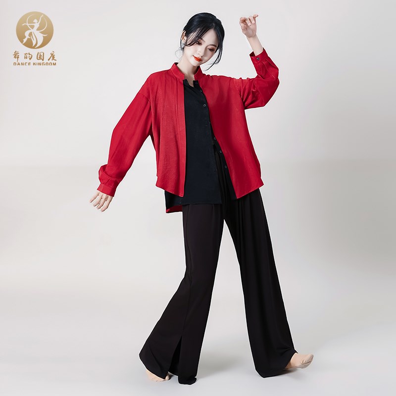 精选春季新款现代舞衬衫舞蹈服女B飘逸衬衣成人日常古典舞练功服图片
