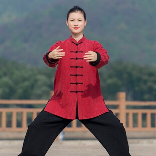 新款陈家沟太极j服女款新款秋冬季加厚棉麻太极拳八段锦练功服装