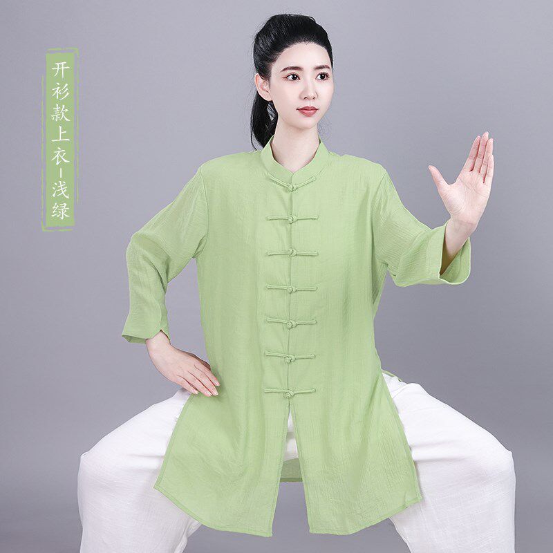 新款夏季新款太极服纱纱麻双层不透J中国风武术练功服时尚太极