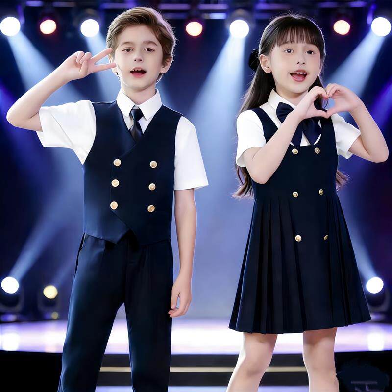 新款儿童合唱演出服学院风男女童A口才演讲班服幼儿园校服小学生图片