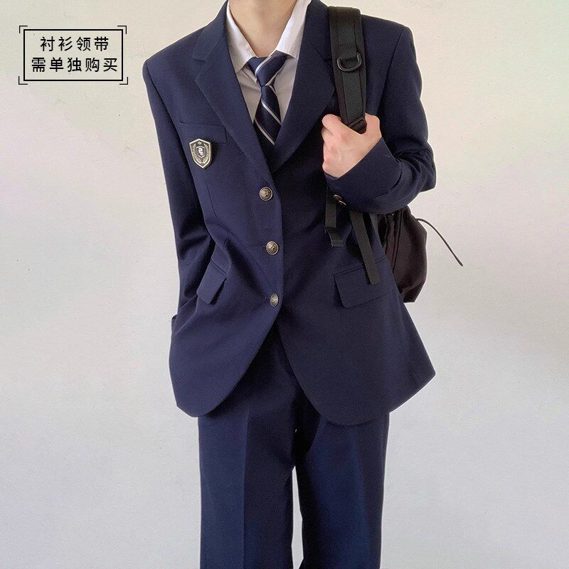 新款dk日系制服西装外套男士秋I季中长款休闲西服女学生西裤