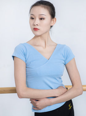新款红舞鞋儿童舞蹈练功服夏季白色短袖上衣舞蹈R服女童半袖形体