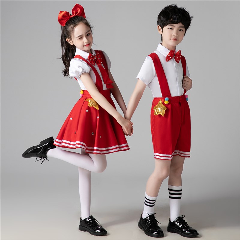 新选儿童合唱服班服演出服闪亮的小红星幼儿N舞蹈小学生诗朗诵表