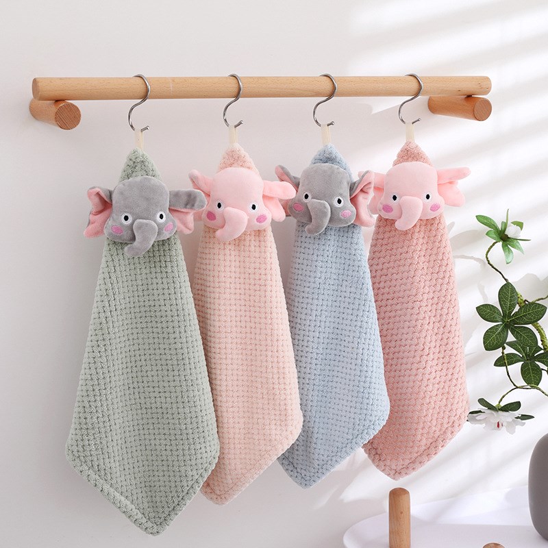 新款挂式擦手巾 珊瑚绒吸水毛巾家用厨房擦手巾可爱卡通挂巾