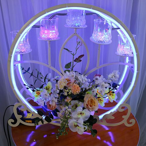 OQ5M2021新款婚庆道具香槟塔花艺铁质欧式酒塔烛台两用发光杯塔许