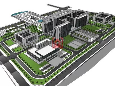 政府办公楼行政规划建筑群景观Sketchup草图大师su模型单体素材