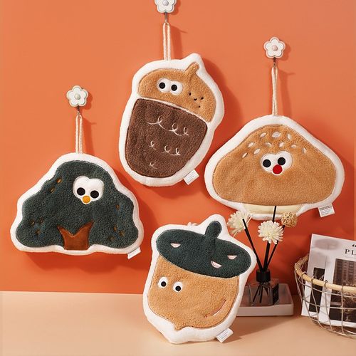 卡通擦手巾可挂式强吸水厨房厚款速干抹布珊瑚绒毛巾儿童抹手布