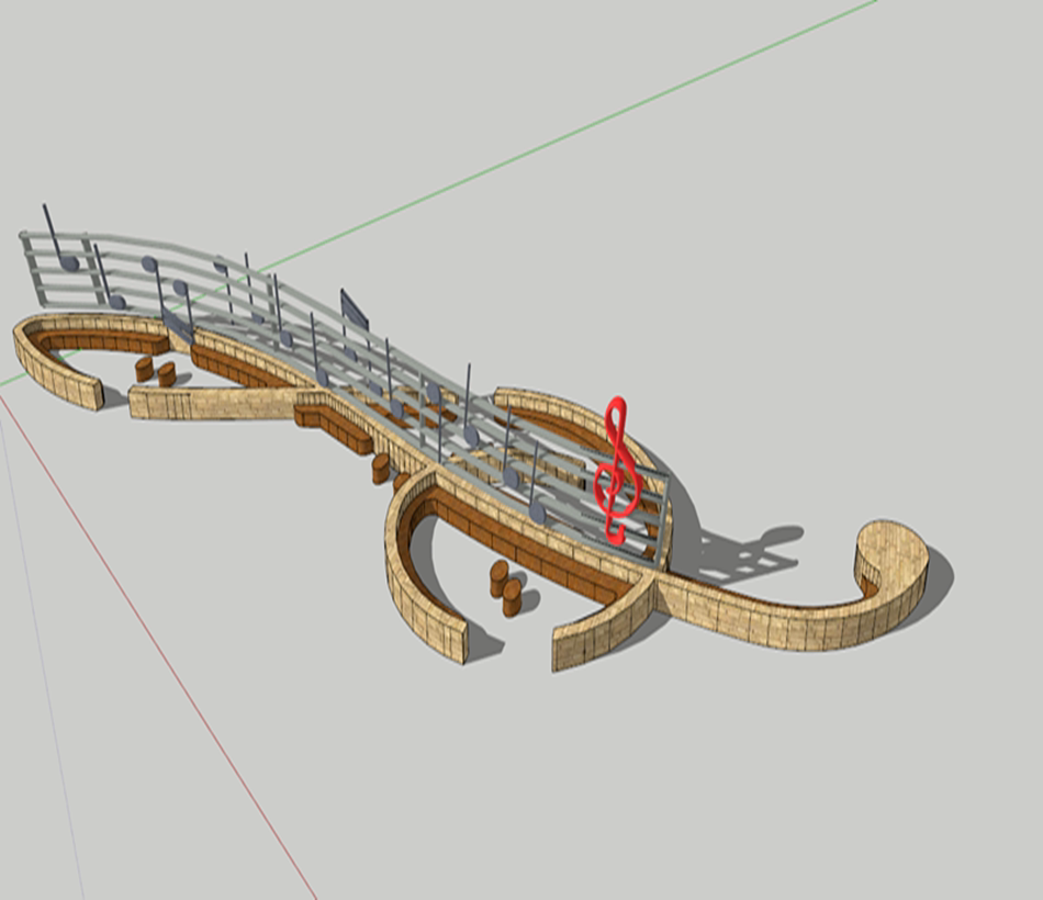 su草图大师景观小品现代创意音符座椅景观椅sketchup模型城市小品