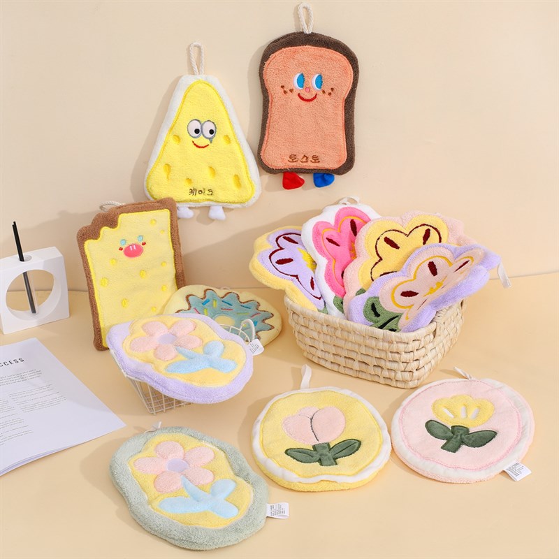 厨房可爱擦手巾挂巾吸水珊瑚绒可挂式吸水卡通擦手帕洗手厨房抹布