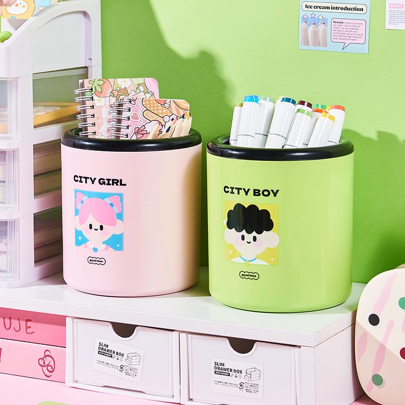 【男孩女孩】创意画多功能桌面加厚文具收纳盒学生笔筒创意可爱桌