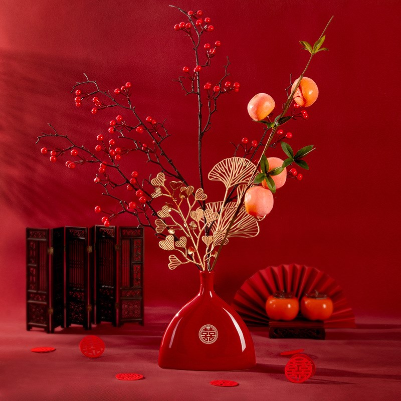 结婚用品大全新款婚房装饰布置陶瓷花瓶摆件婚礼插花瓶喜庆