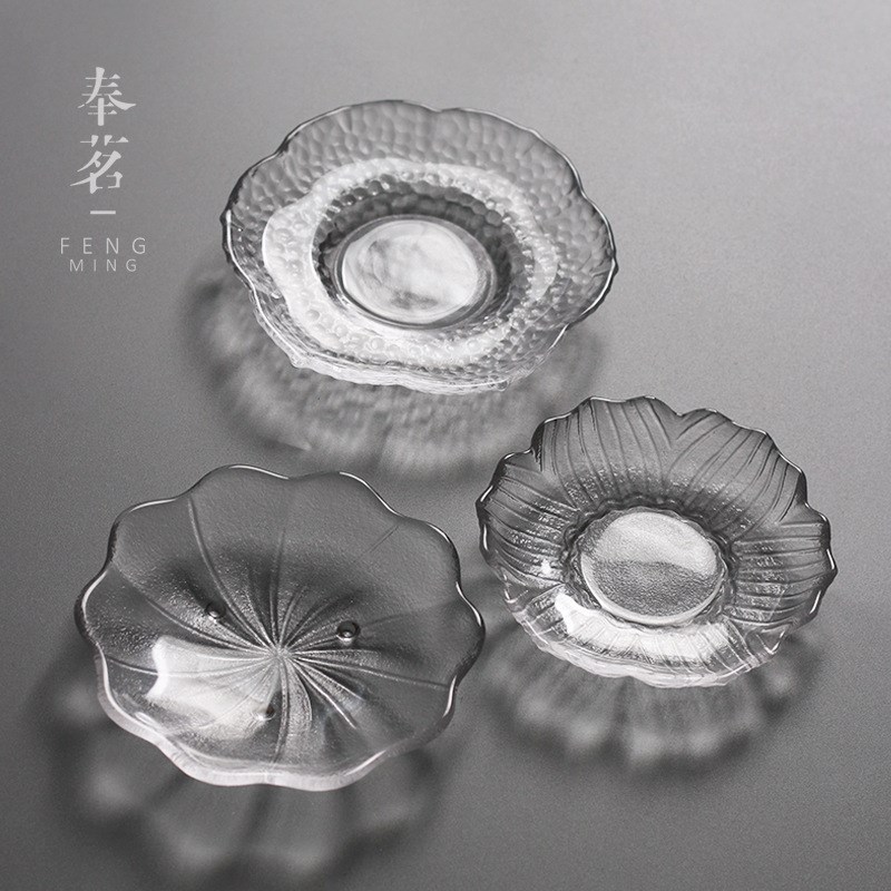 玻璃茶杯垫 花形杯托水晶 透明茶垫茶具配件茶道