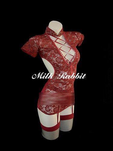 Cy奶兔「风情御姐」新款红色新中式古典旗袍性感辣妹内衣qqny睡衣