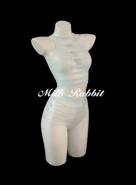 Cy奶兔「来来网网」性感镂空透视高弹力包身网眼渔网衣打底衫内衣