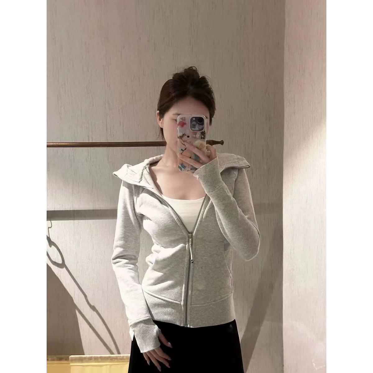 汇兴达华棉复合美式卫衣女春秋韩版修身开衫拉链连帽外套上衣