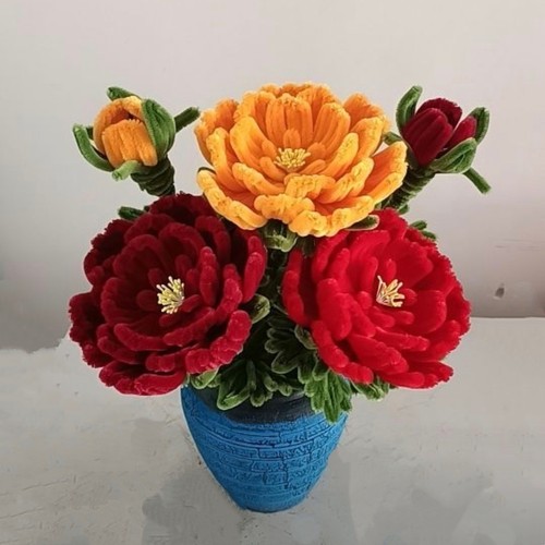 国色天香密绒扭扭棒牡丹花diy材料包(不包含花瓶)加密手工牡丹花