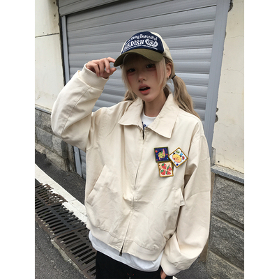 OPUP 复古简约bomber工装夹克男女款魔术贴设计翻领外套潮牌上衣