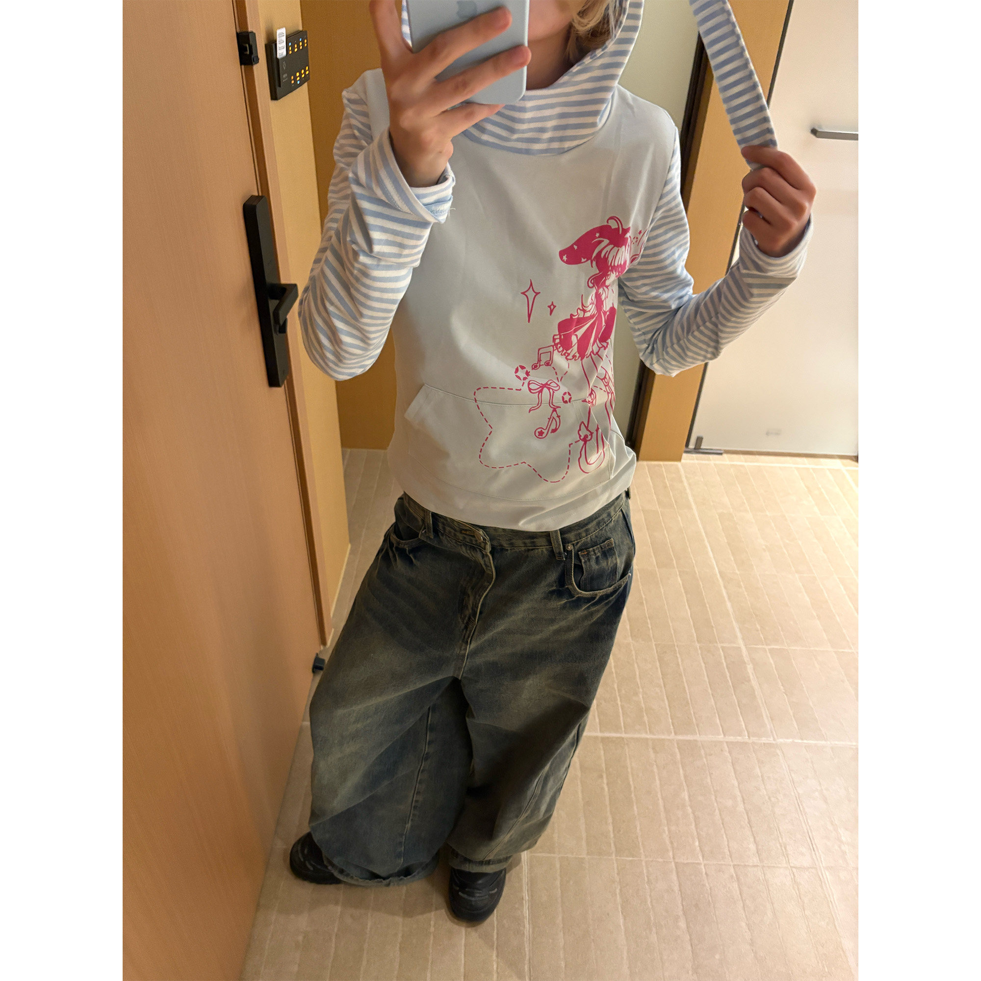 OPUP 美式趣味兔耳朵设计款套头连帽卫衣春季条纹拼接撞色上衣潮,女装/女士精品,卫衣/绒衫,淘宝优惠券,粉丝福利购,淘宝优惠卷