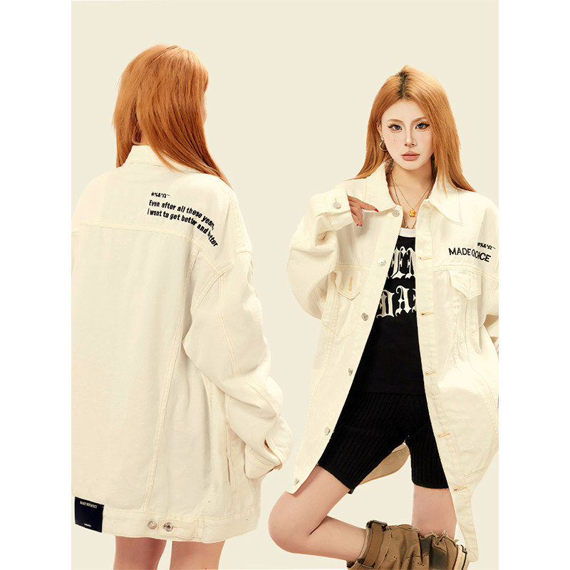 OPUP翻领宽松百搭牛仔外套春季