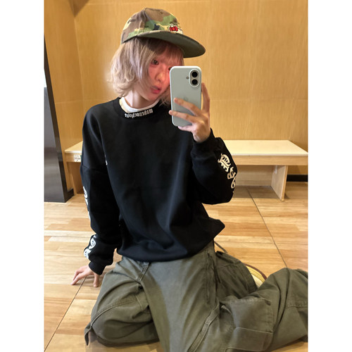OPUP 美式嘻哈字母印花宽松百搭上衣男女同款休闲潮流套头卫衣