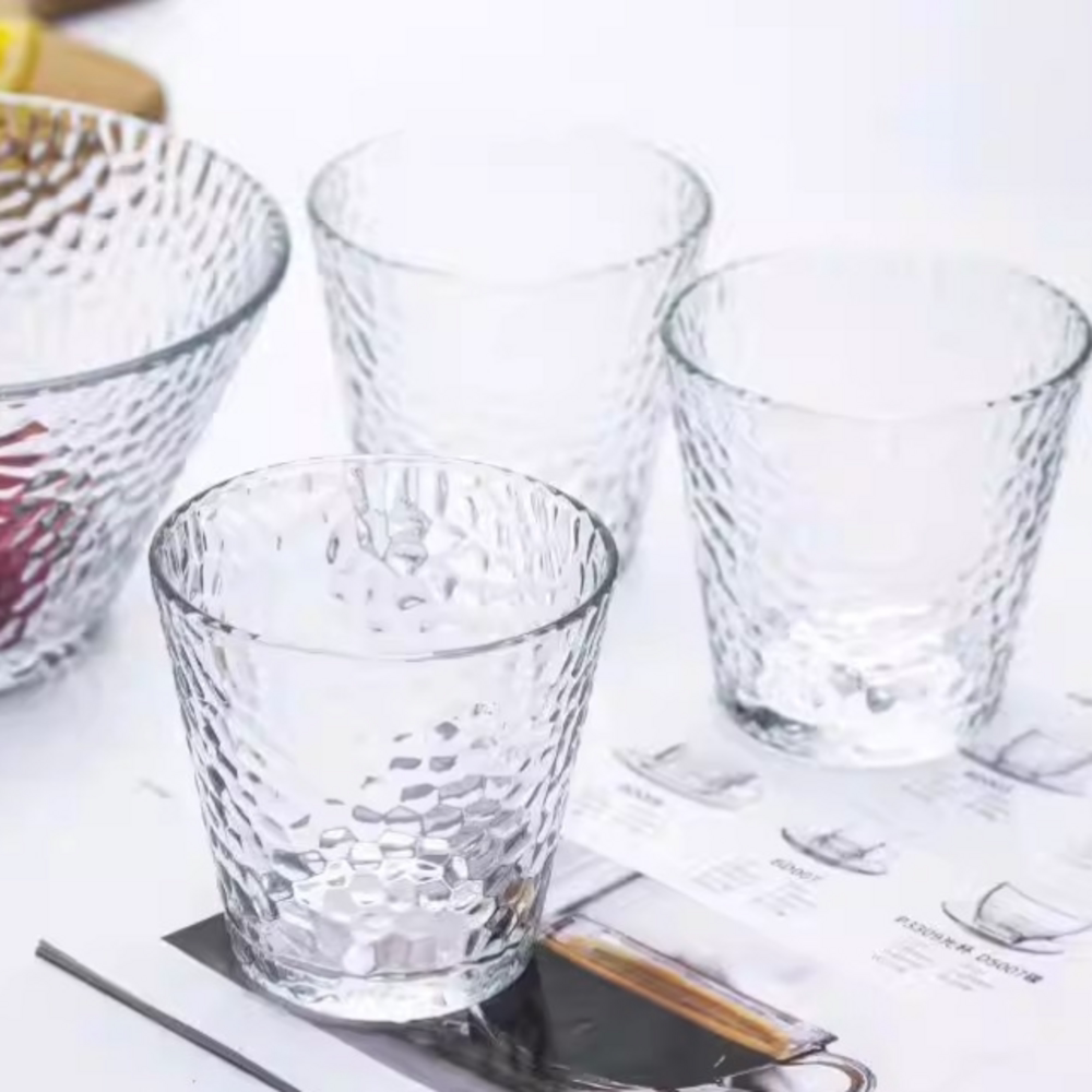 日式网红透明耐热锤纹杯创意水杯家用简约饮料杯啤酒杯泡茶杯套装