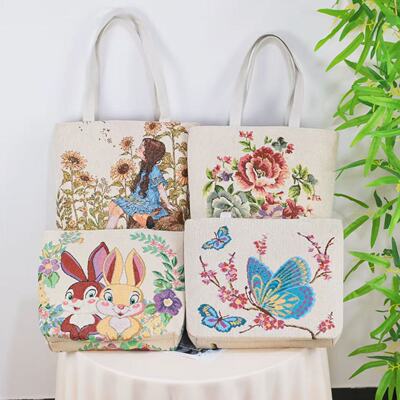 双面金丝刺绣手提帆布