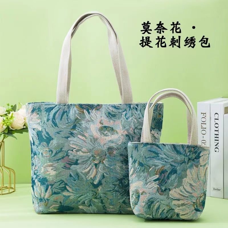 莫奈花文艺小清新棉麻刺绣包