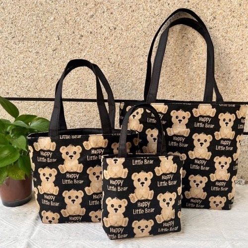 帆布小熊布包女复古简约麻布手提袋2025新款潮ins风单肩包手拎包