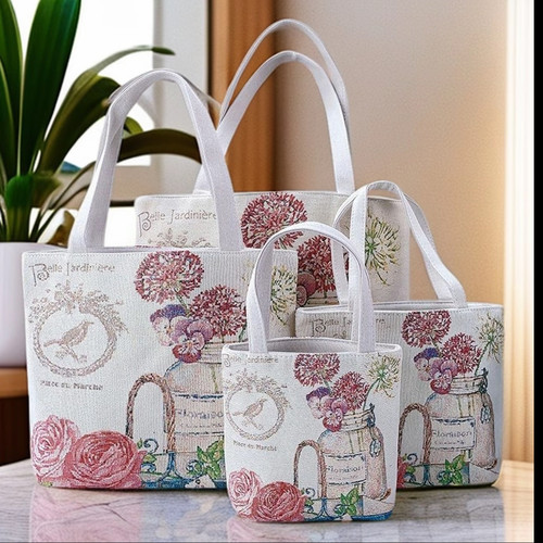 手提包时尚外出小拎包帆布手提包便携户外单肩上班通勤绣花包包女