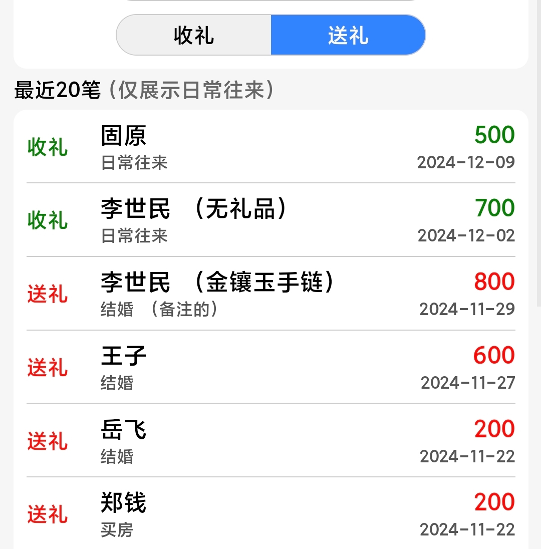 人情礼金记账本电子表格excel模版wps表格结婚记账人情往来记录表