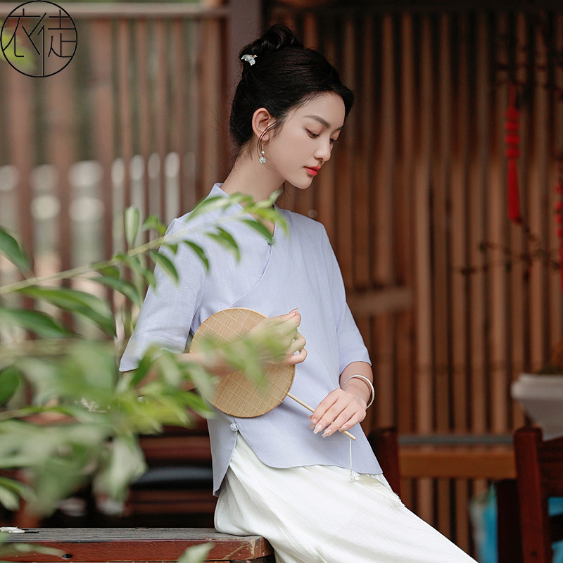 唐装中国风汉服佛系素衣唐装夏装禅修服女套装寺院禅服民国风上衣