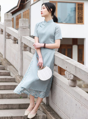 中国风茶艺风衣徒棉麻佛系禅意女