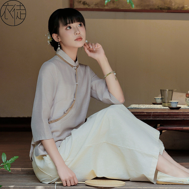 新中式禅意女夏季茶服上衣新款图片