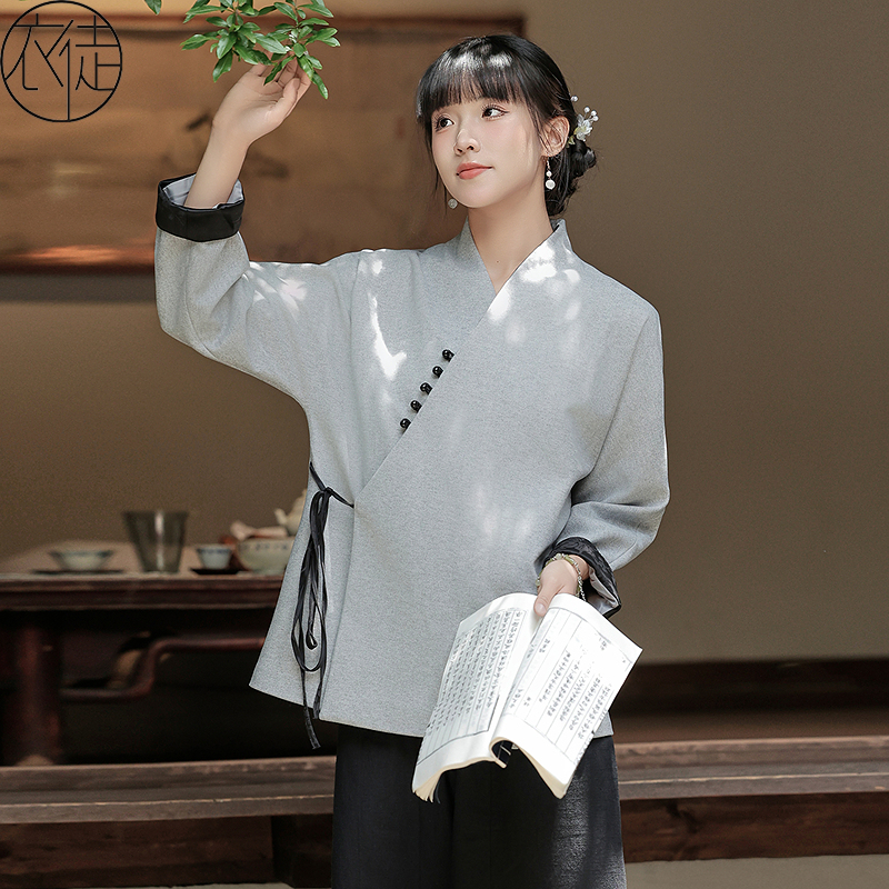 佛系禅意素衣日常汉服女2025新款茶服女秋季新中式上衣拜佛衣服女