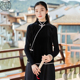 中国风佛系禅服女中式 女装 背心 马甲唐装 黑色丝绒禅意茶服女秋冬款