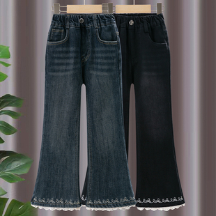 女童牛仔裤秋冬新款儿童洋气加绒喇叭裤中大童冬季长裤女孩裤子