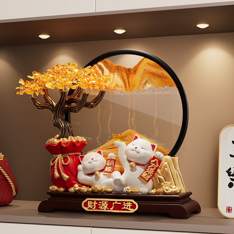 发财树招财猫流沙画 画摆件客厅店铺收银柜台高档搬家乔迁新居开