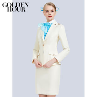 航空空姐制服夏装套装空乘职业装女美容师西装工作服套裙高端