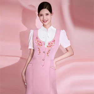 空姐制服2026早春法式粉色收腰女连衣裙外套衬衫百搭工作服女套装