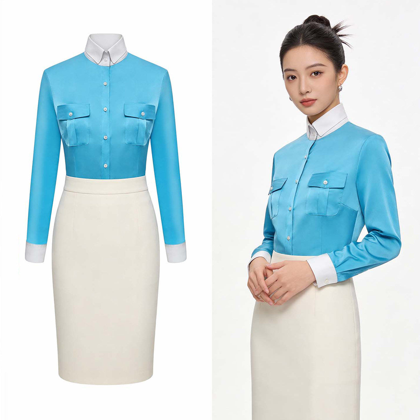 空姐制服春夏女款职业装案场接待长袖衬衫西裙前台工作服套装大韩