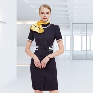 职业气质空姐连衣裙女夏天高端美容师珠宝店售楼部前台工作服